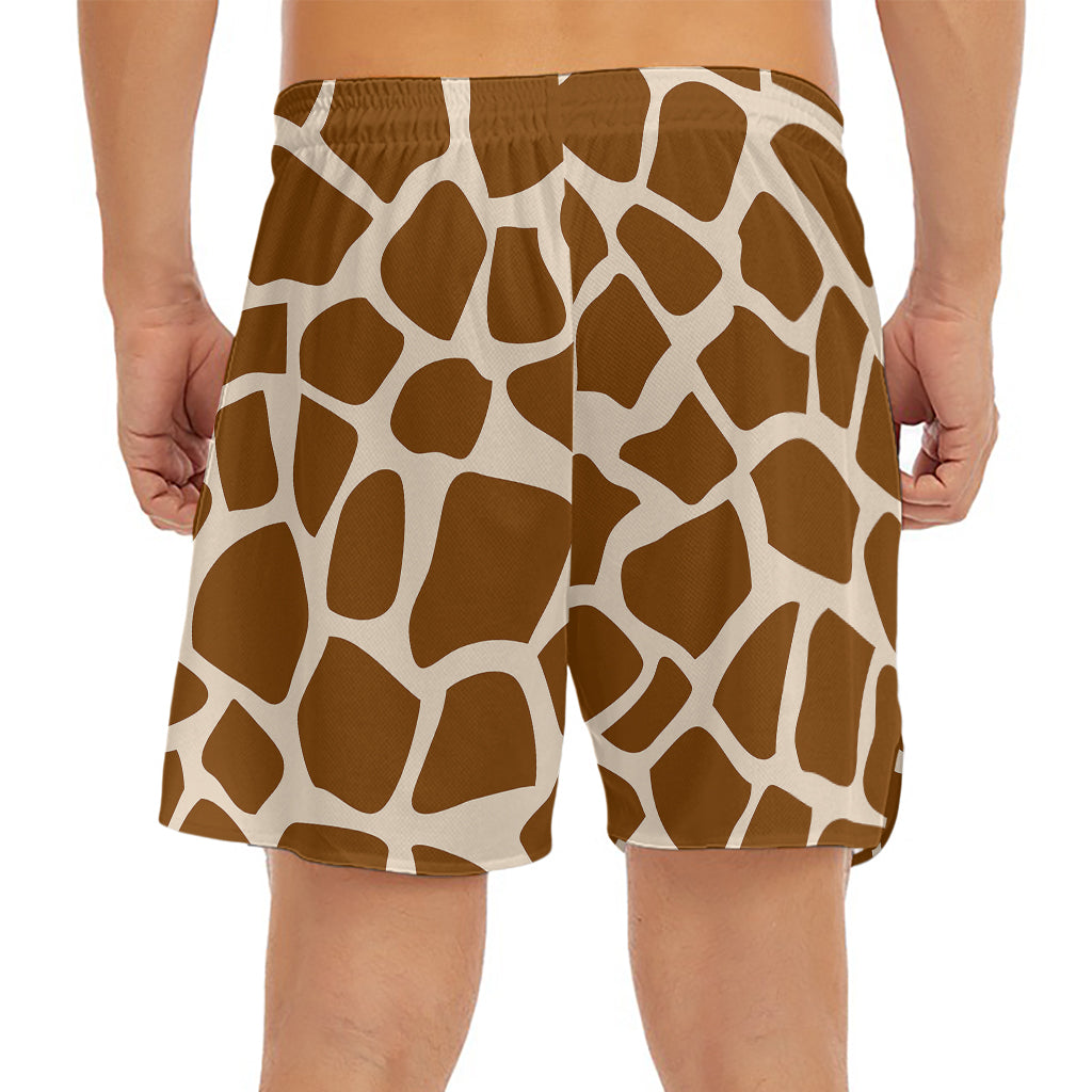 Brown Giraffe Pattern Print Men's Split Running Shorts