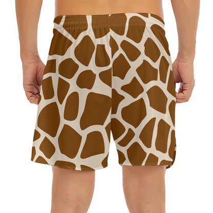 Brown Giraffe Pattern Print Men's Split Running Shorts