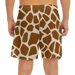 Brown Giraffe Pattern Print Men's Split Running Shorts