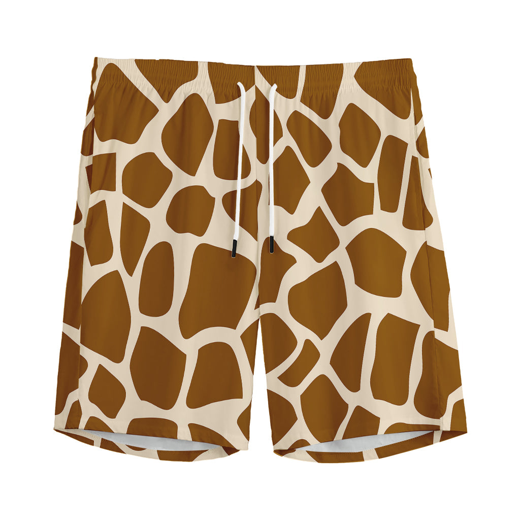Brown Giraffe Pattern Print Men's Sports Shorts