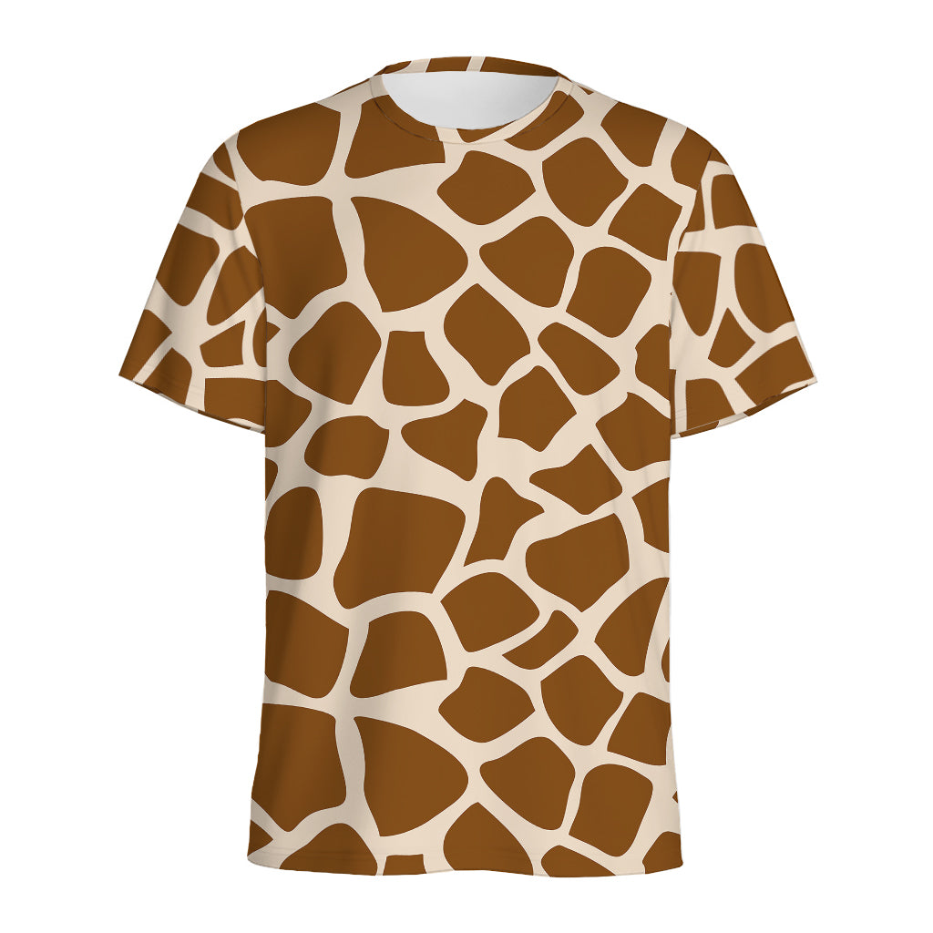 Brown Giraffe Pattern Print Men's Sports T-Shirt