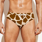 Brown Giraffe Pattern Print Men's Swim Briefs