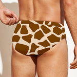 Brown Giraffe Pattern Print Men's Swim Briefs