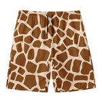 Brown Giraffe Pattern Print Men's Swim Trunks