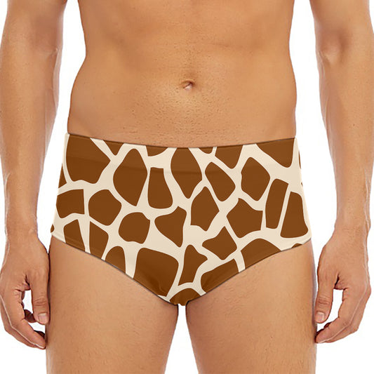 Brown Giraffe Pattern Print Men's Triangle Swim Briefs