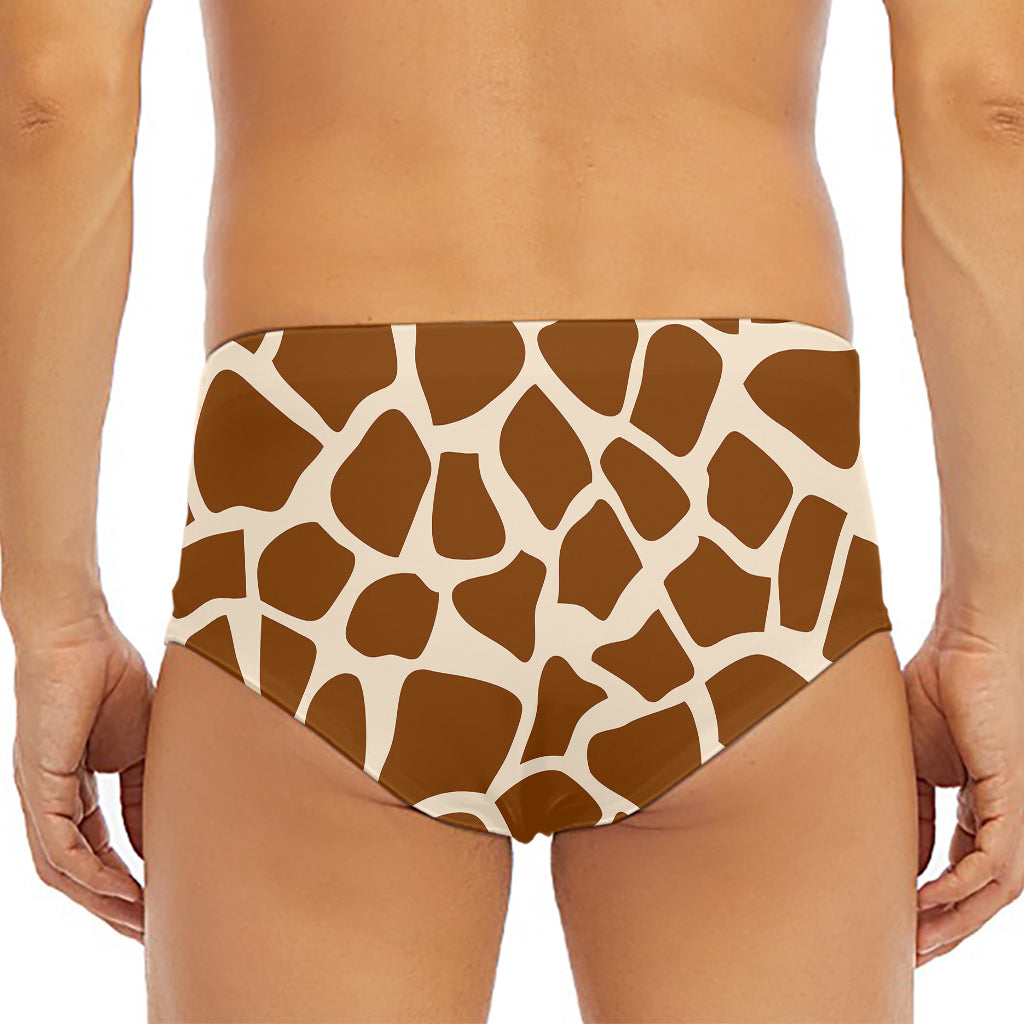 Brown Giraffe Pattern Print Men's Triangle Swim Briefs