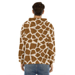 Brown Giraffe Pattern Print Men's Velvet Pullover Hoodie