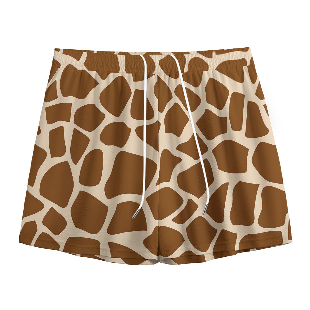 Brown Giraffe Pattern Print Mesh Shorts