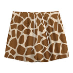 Brown Giraffe Pattern Print Mesh Shorts