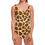 Brown Giraffe Pattern Print One Piece Swimsuit