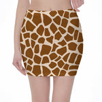 Brown Giraffe Pattern Print Pencil Mini Skirt
