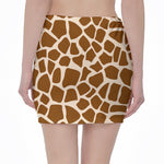 Brown Giraffe Pattern Print Pencil Mini Skirt