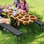 Brown Giraffe Pattern Print Picnic Table Cover
