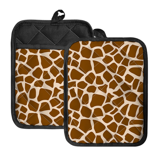 Brown Giraffe Pattern Print Pot Holders With Pocket