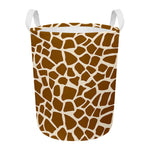 Brown Giraffe Pattern Print Round Laundry Basket