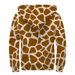 Brown Giraffe Pattern Print Sherpa Lined Zip Up Hoodie
