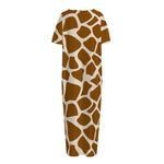 Brown Giraffe Pattern Print Short Sleeve Long Nightdress
