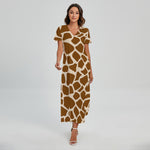 Brown Giraffe Pattern Print Short Sleeve Maxi Dress