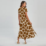 Brown Giraffe Pattern Print Short Sleeve Maxi Dress