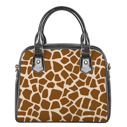 Brown Giraffe Pattern Print Shoulder Handbag