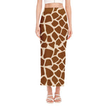 Brown Giraffe Pattern Print Side Slit Maxi Skirt