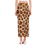 Brown Giraffe Pattern Print Side Slit Maxi Skirt