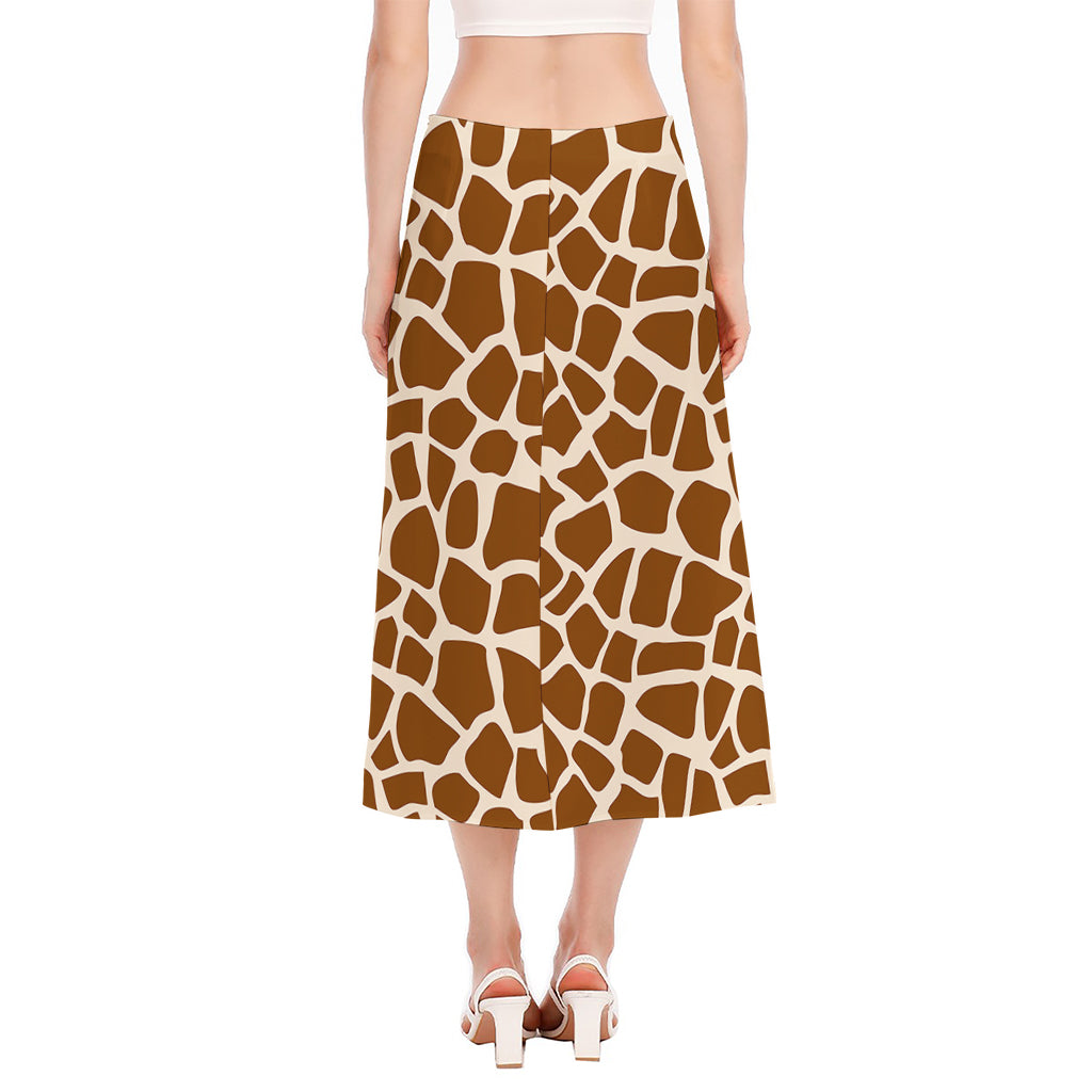 Brown Giraffe Pattern Print Side Slit Midi Skirt