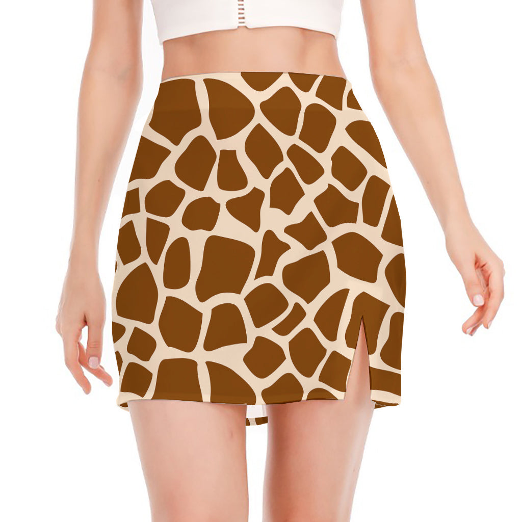 Brown Giraffe Pattern Print Side Slit Mini Skirt