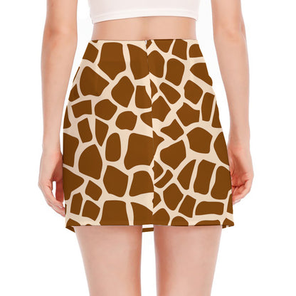 Brown Giraffe Pattern Print Side Slit Mini Skirt