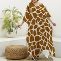 Brown Giraffe Pattern Print Silk V-Neck Kaftan Dress