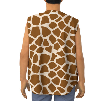 Brown Giraffe Pattern Print Sleeveless Baseball Jersey