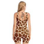 Brown Giraffe Pattern Print Sleeveless One Piece Swimsuit