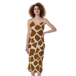 Brown Giraffe Pattern Print Slim Fit Midi Cami Dress