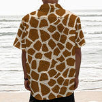 Brown Giraffe Pattern Print Textured Short Sleeve Shirt