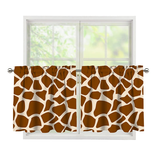 Brown Giraffe Pattern Print Tier Curtains