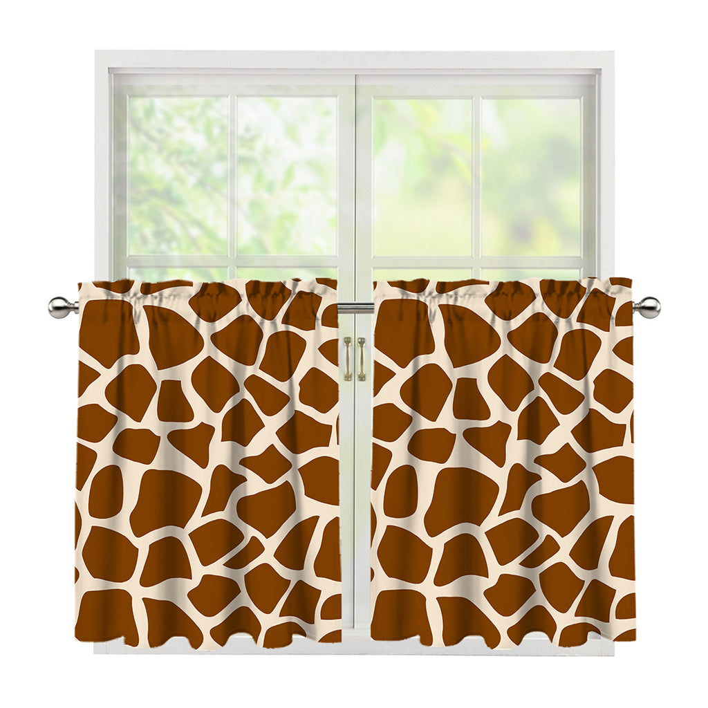 Brown Giraffe Pattern Print Tier Curtains