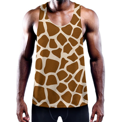 Brown Giraffe Pattern Print Training Tank Top