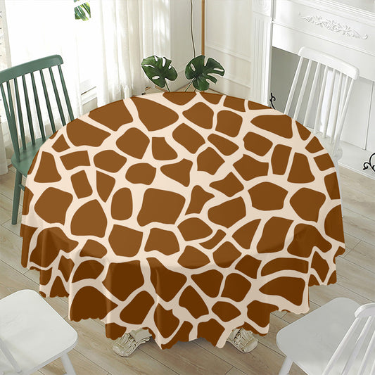 Brown Giraffe Pattern Print Waterproof Round Tablecloth
