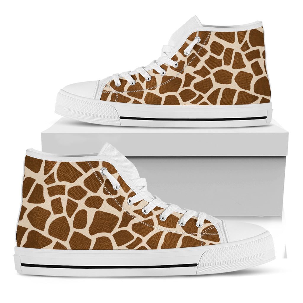 Brown Giraffe Pattern Print White High Top Sneakers