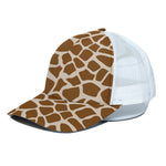 Brown Giraffe Pattern Print White Mesh Trucker Cap