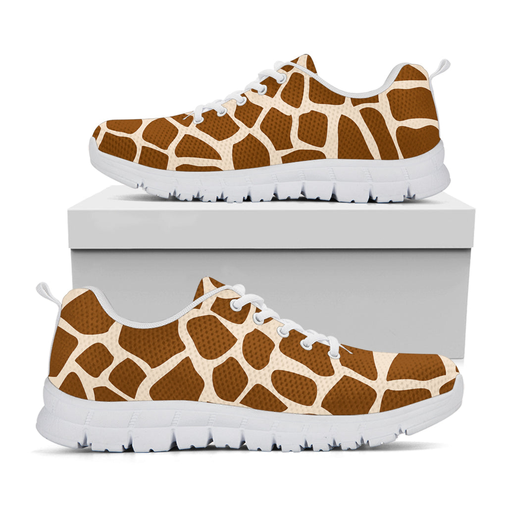 Brown Giraffe Pattern Print White Running Shoes