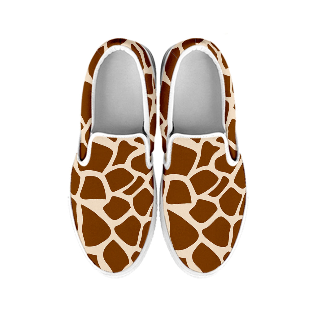 Brown Giraffe Pattern Print White Slip On Sneakers