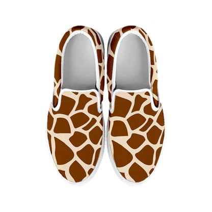 Brown Giraffe Pattern Print White Slip On Sneakers