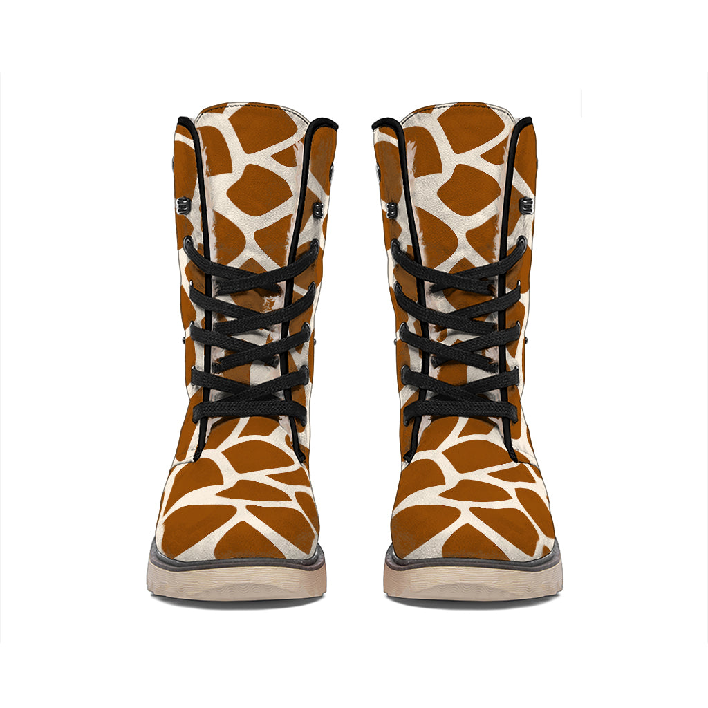 Brown Giraffe Pattern Print Winter Boots