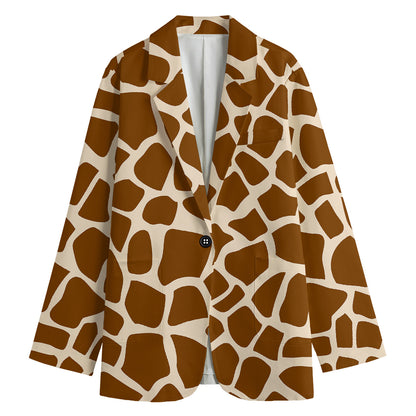 Brown Giraffe Pattern Print Women's Blazer