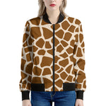 Brown Giraffe Pattern Print Women's Bomber Jacket