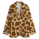 Brown Giraffe Pattern Print Women's Cotton Blazer