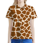 Brown Giraffe Pattern Print Women's Polo Shirt