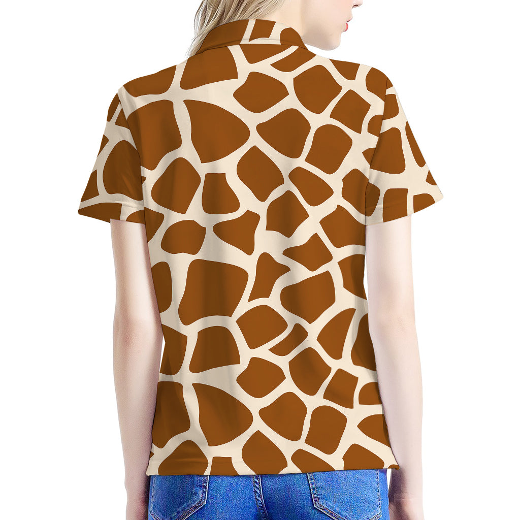 Brown Giraffe Pattern Print Women's Polo Shirt