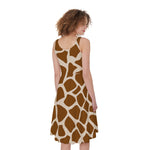 Brown Giraffe Pattern Print Women's Sleeveless Dress